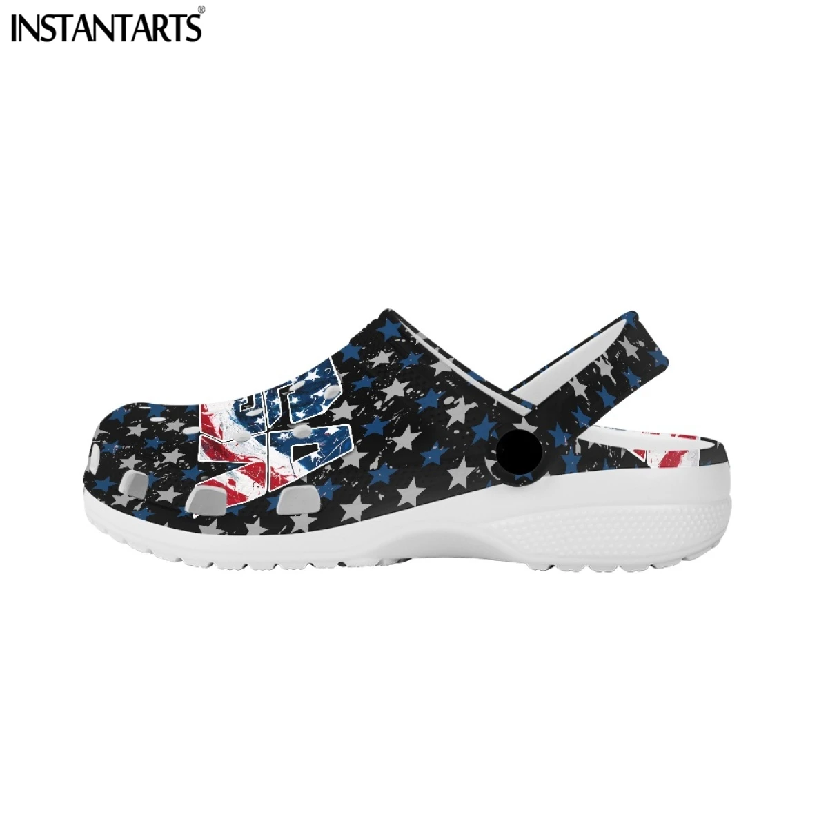 INSTANTARTS Fashion USA Flag Design Men's Hole Flats Summer Breathable Air Sandals Outdoor Slippers for Women Adult Garden Shoes