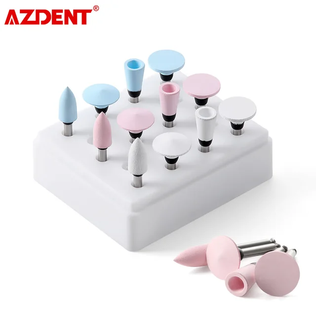 AZDENT 12Pcs/Set Dental Silicone Polishing Rubber Grinding Heads Teeth Polisher 2.35mm RA Finisher for Low Speed Handpiece