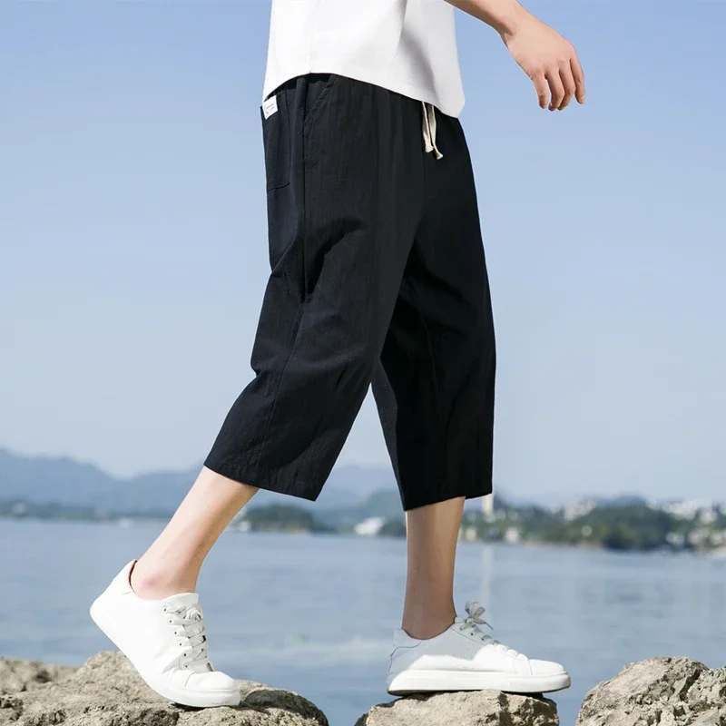 Summer Casual Linen Short Pants New Cotton Straight Mens Lightweight Shorts Large Solid Color Gym Fifth Beach Short Pants 5