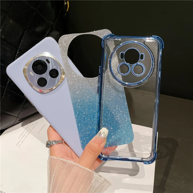 Gradient Glitter Plating Clear Slim Shockproof Phone Case with Bumper Cover