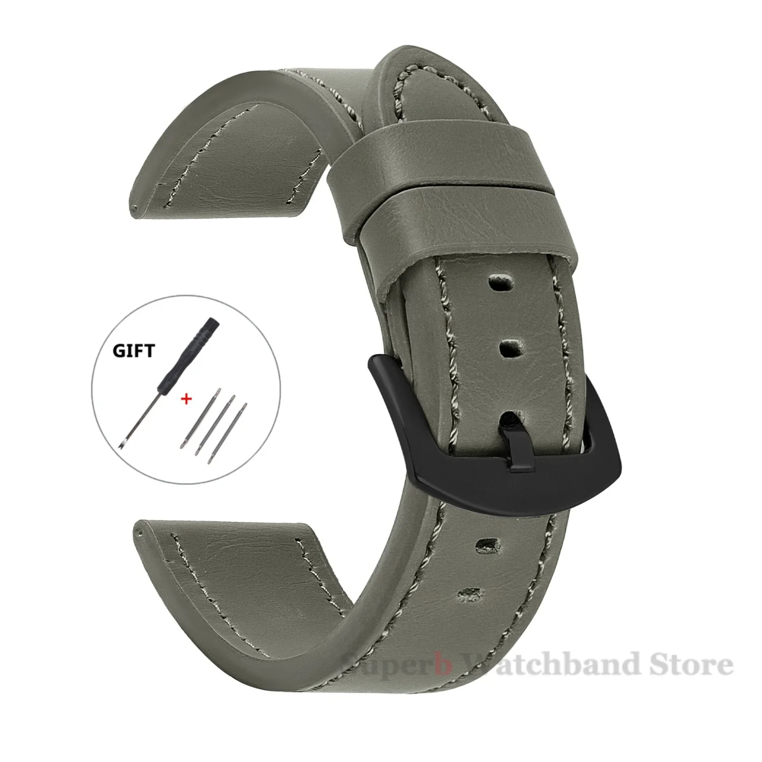 Vintage Leather Sport Watch Band with Stainless Steel Buckle - Premium Watch Accessory