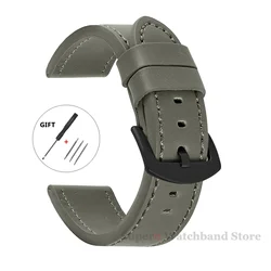 Vintage Leather Sport Watch Band with Stainless Steel Buckle - Premium Watch Accessory - 22mm (Gray Black)