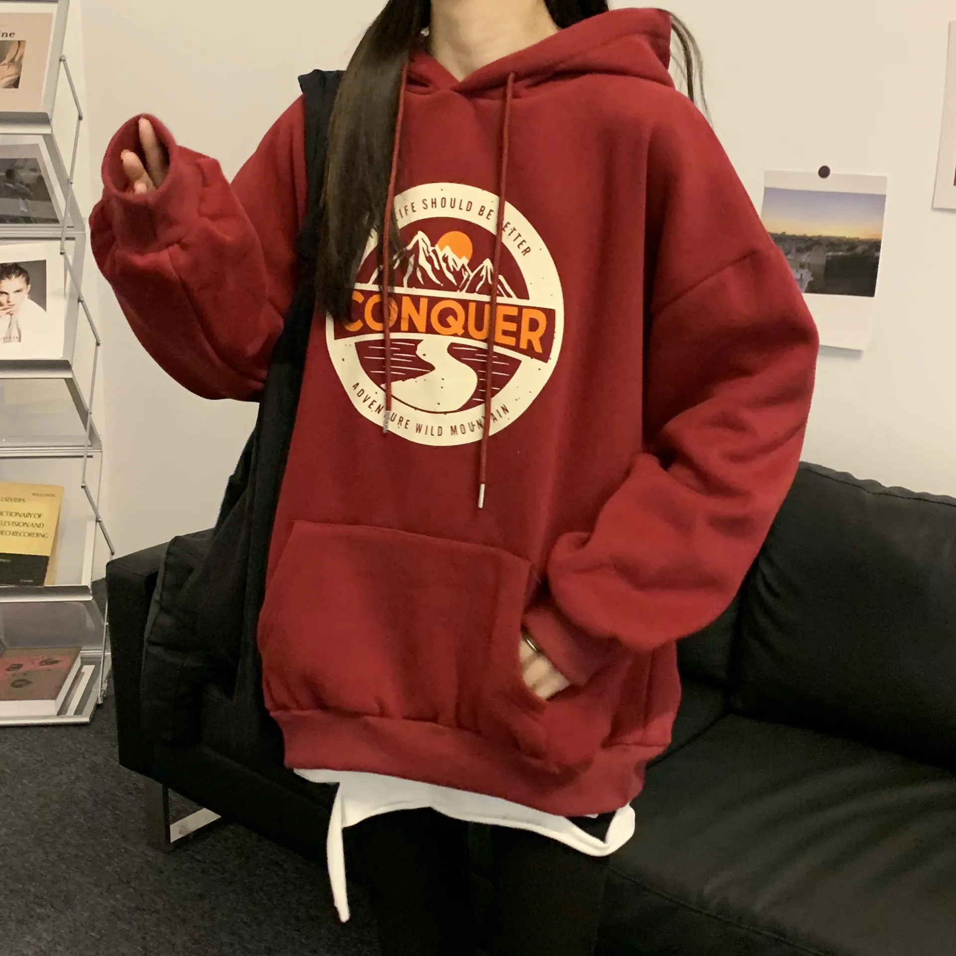 Hoodies Sweatshirts Woman Street Aesthetic Korea Vintage Clothes Thick Print Hoodie Sweatshirts Blue Body Pull Kawaii Clothing