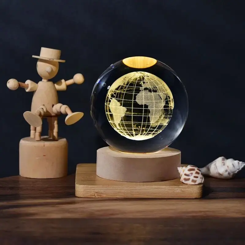 6cm 3D Crystal Ball Crystal Planet Night Light Laser Engraved Solar System Globe Astronomy Birthday Gift Home Desktop Decoration 3