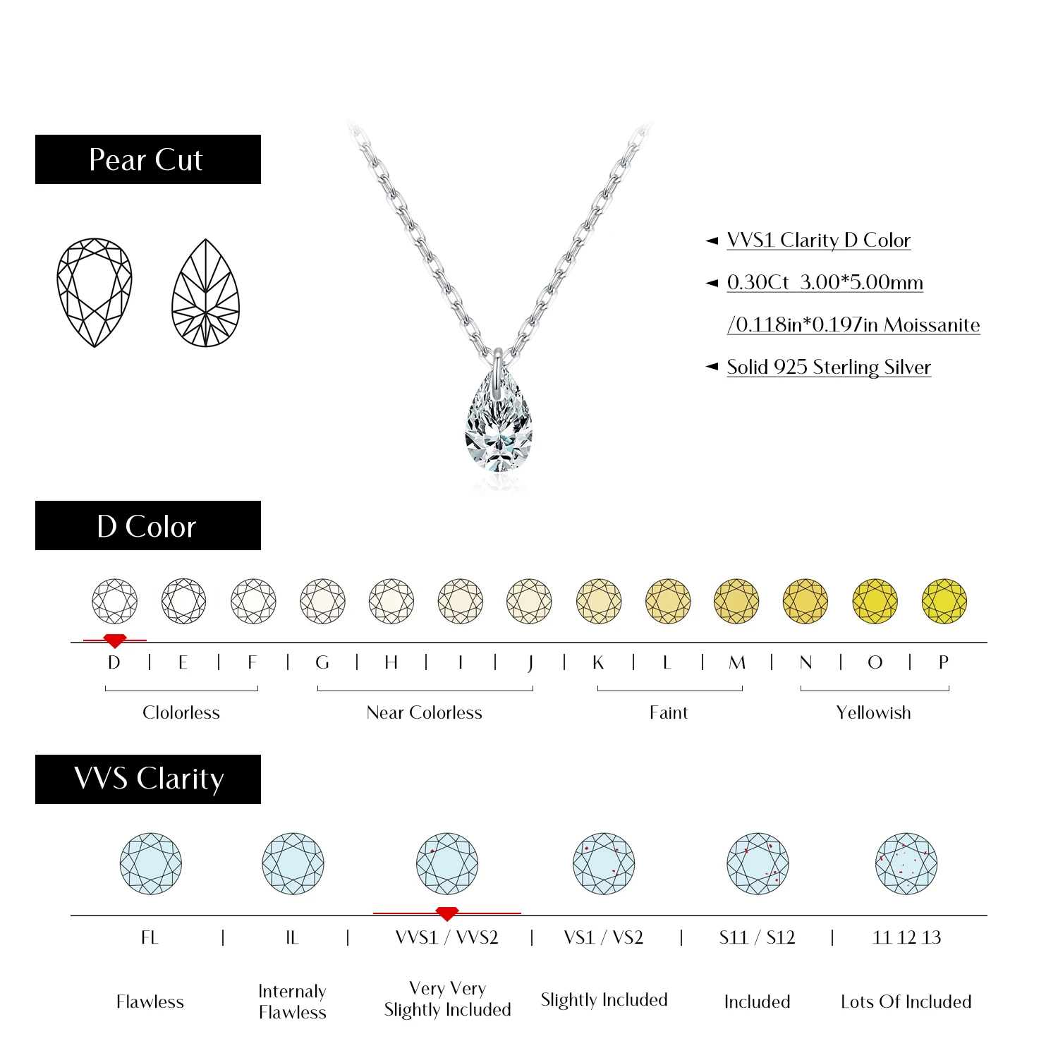 MODIAN 워터 드롭 Moissanite 목걸이 간단한 링크 체인 여성을위한 패션 펜던트 목걸이 파인 쥬얼리