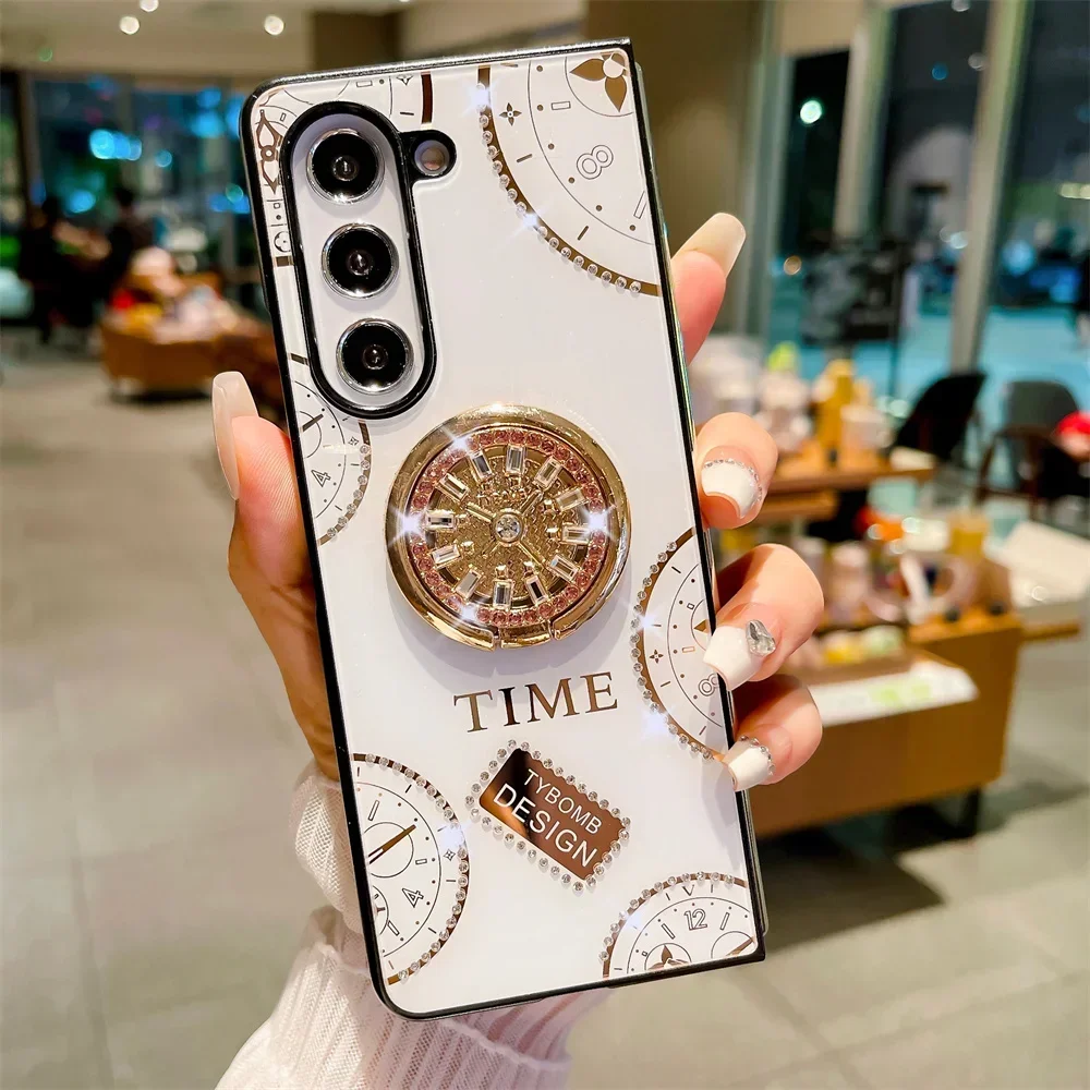 Custodia di lusso con anello in metallo glitterato per Samsung Galaxy Z Fold 6 Fold 5 Fold 4 Fold 3 Custodia protettiva pieghevole lucida antiurto Funda_voghion.com