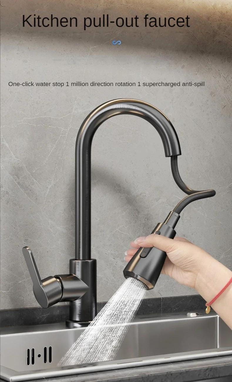 Description Picture 2 of itemPull kitchen faucet cold and hot water dual purpose splash proof faucet fast heating household wash basin faucet