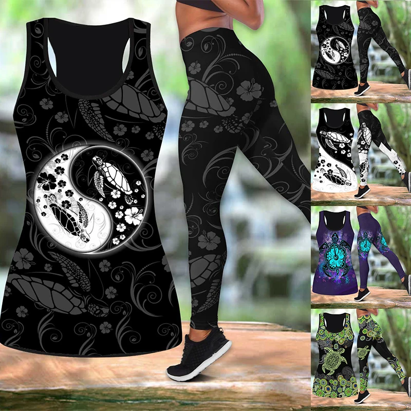 Women Sportswear Fitness Suit Sport Clothing Turtle Print Gym Wear Running Clothes Workout Tank