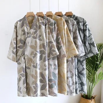 Uomo Primavera e Autunno 2024 Più Nuovo Stile di Colore di Corrispondenza del Cotone di Grandi Dimensioni Accappatoio Vestiti Per La Casa Yukata Pigiama Abbigliamento Da Uomo 1