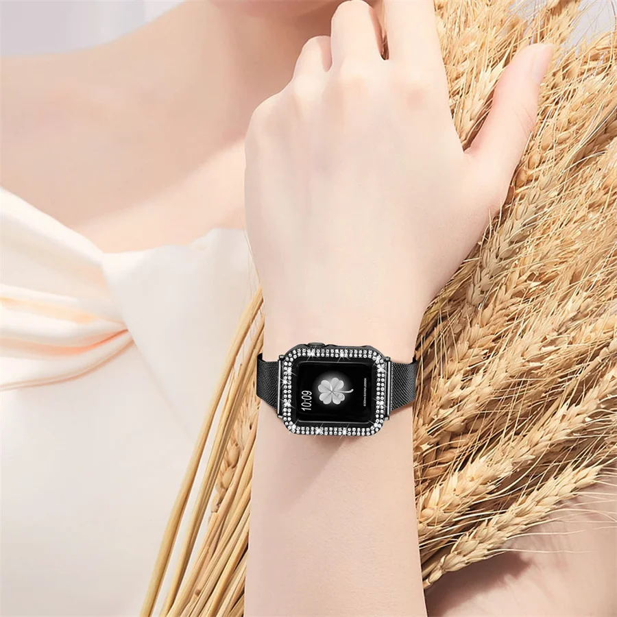 Алмазный чехол для Apple watch Φ 45 мм 41 мм 44 мм 40 мм, закаленное стекло + шикарный бампер, защита экрана iWatch серии 9 8 7 6 5 4 SE (art.: 3920c412f7ef7) - 3920c412f7ef7