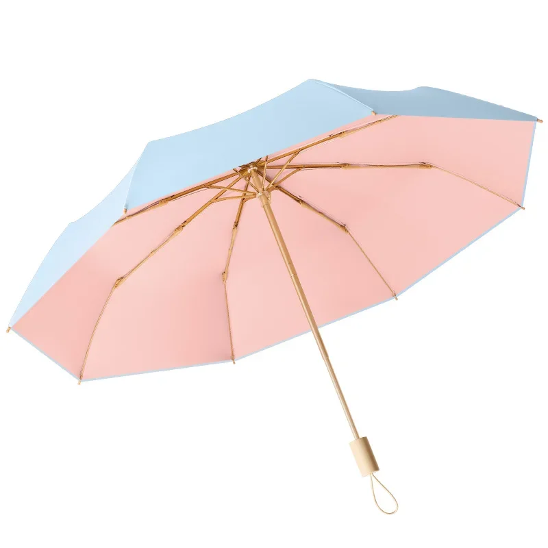 Wooden Umbrella 8 Ribs Solid Color Automatic Folding Rain Sun Protection UV Advanced Sensing Female Parasol Shade Accessory