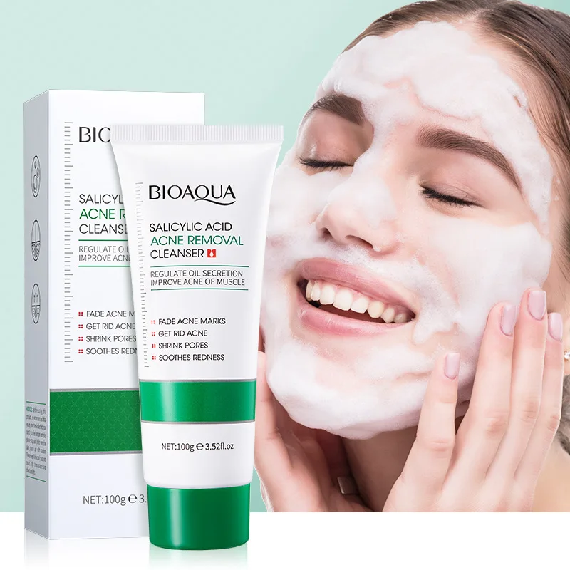 BIOAOUA Salicylic Acid Face wash Foam Face Wash Acne Treatment Acne Removal Blackhead Skin Care Shrink Pores Deep Cleaning Facial