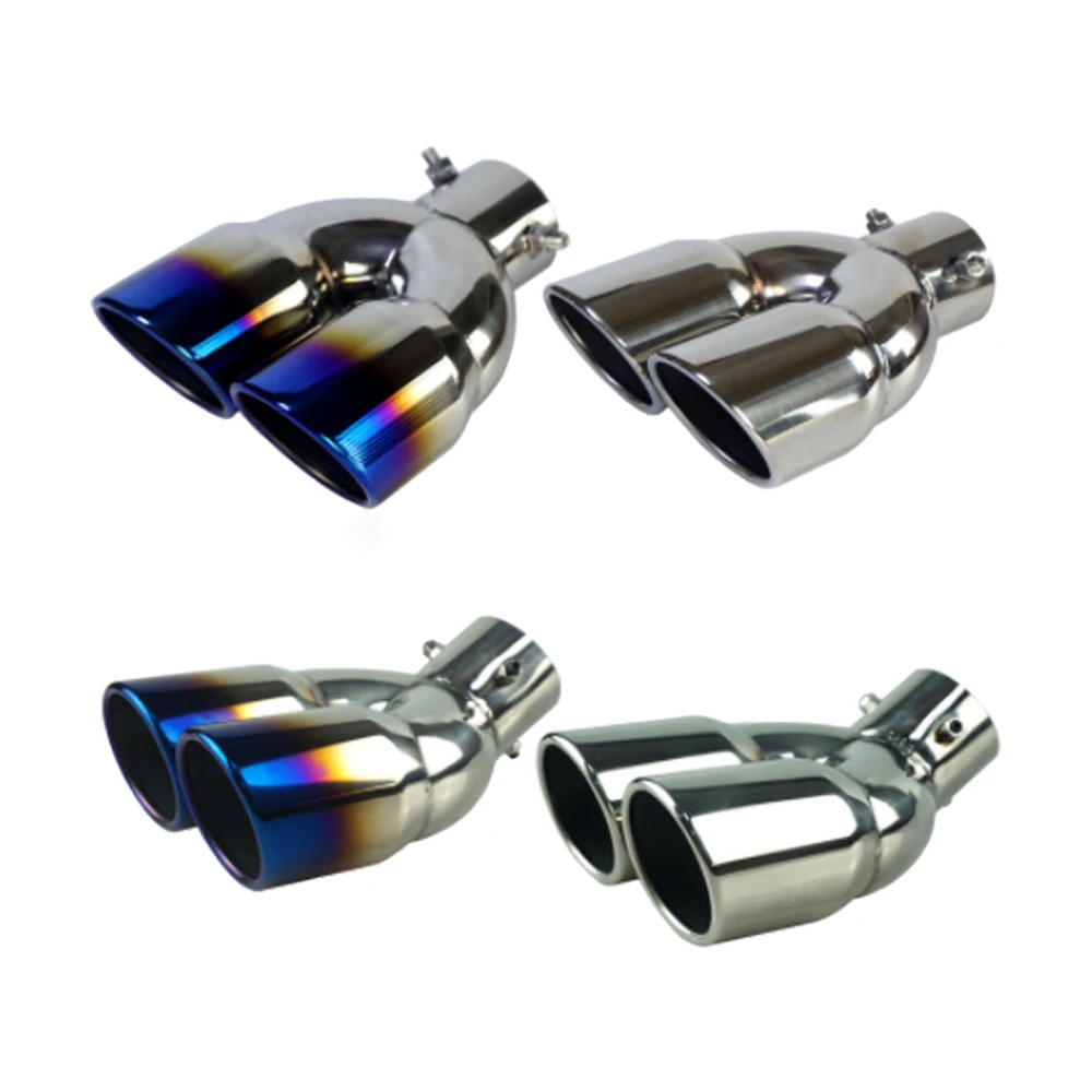 Car Exhaust Tail Pipe Exhaust Tip Double Outlet 63mm Inlet Bolt-on Tip