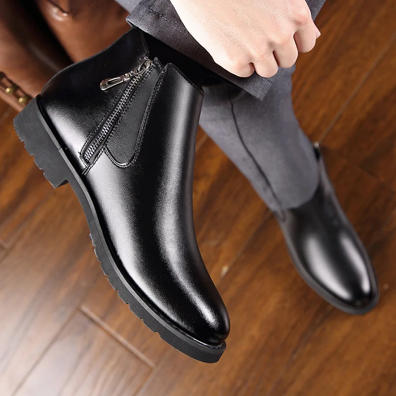 Snow Boots Men Chelsea Boots Men Winter Leather Boots