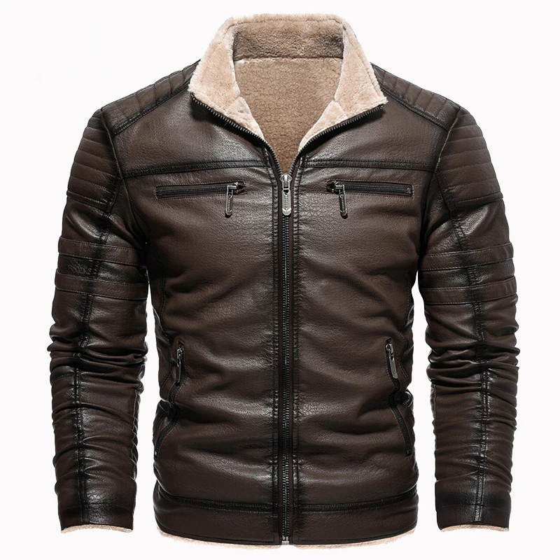 Maxulla Winter Men's PU Jackets Fashion Mens Motorcycle Leather Coats Casual Fur Collar Warm Biker Leather Coat Mens Clothing 3