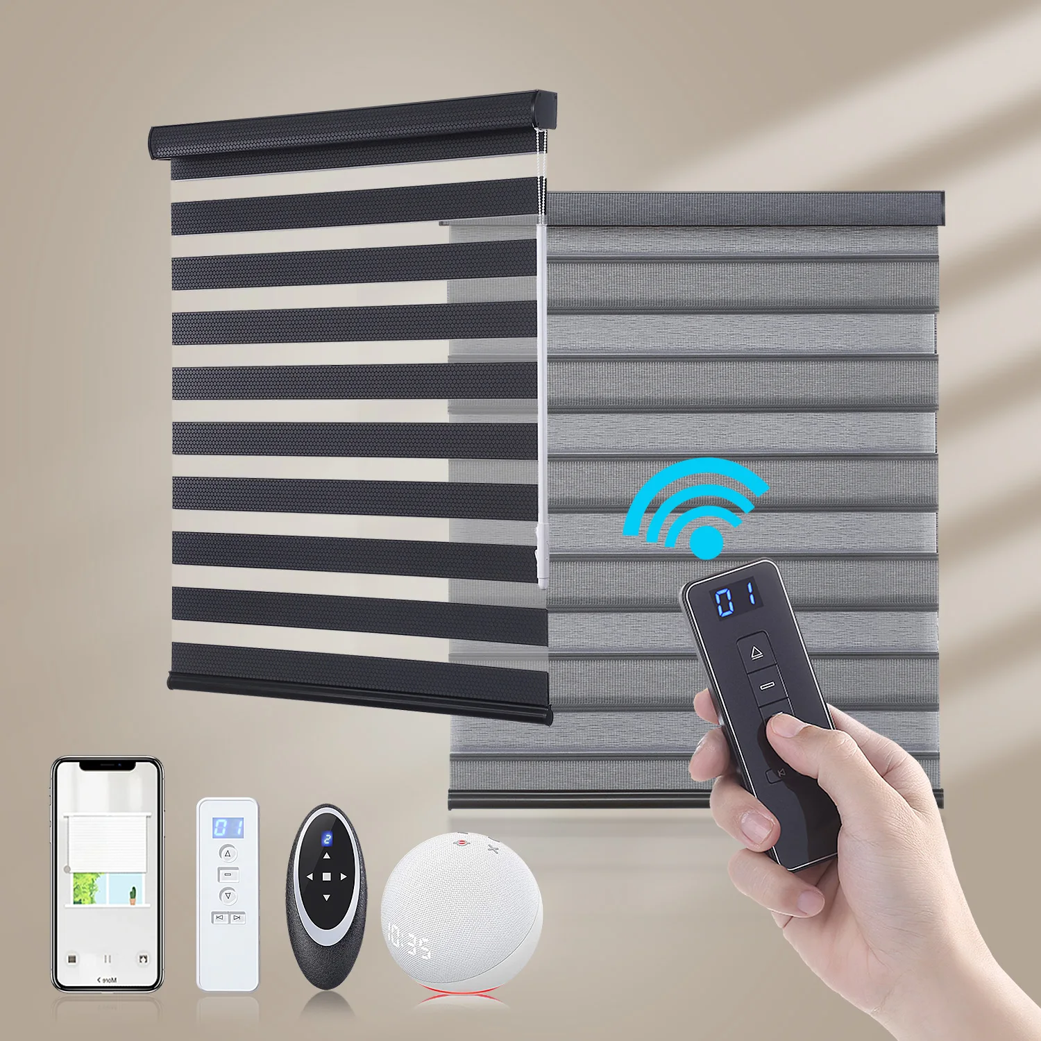 

Custom Smart Automatic Blackout Dual Zebra Blinds Remote Wifi Electric Motorized Zebra Blinds