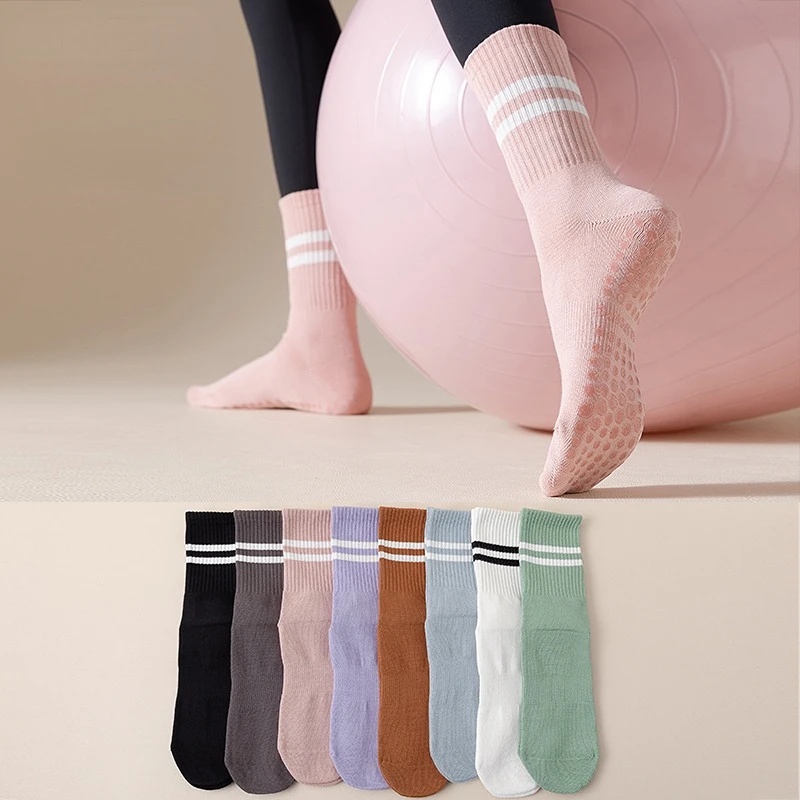 

Socks Solid Color Yoga Striped Cotton Mid-calf Breathable Non-slip Pilates Socks Fitness Dance Floor Socks Sport Socks Yoga Aids