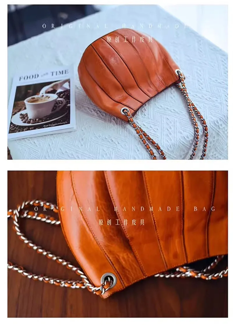 PNDME Organizer-Designer handgefertigte Damen-Umhängetasche aus echtem Leder mit Kette, modische Luxus-Handtasche aus echtem Rindsleder zum Nähen für den Alltag – Detail 6