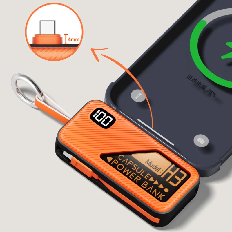Portable Power Bank With Keychain Digital Display And Cable_voghion.com