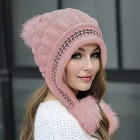 Soft Winter Warm Fur Hat Fleece Lined Earflap Hat For Women Knitted Beanie Casual Slouchy Thick Thermal Cap For Cold Weather 3