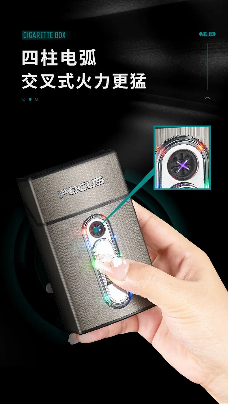 Type-C Rechargeable Upgraded Version Cross Double Arc Pulse Cigarette Lighter Cigarette Box Cool LED Lights 20 Pieces Cigarette