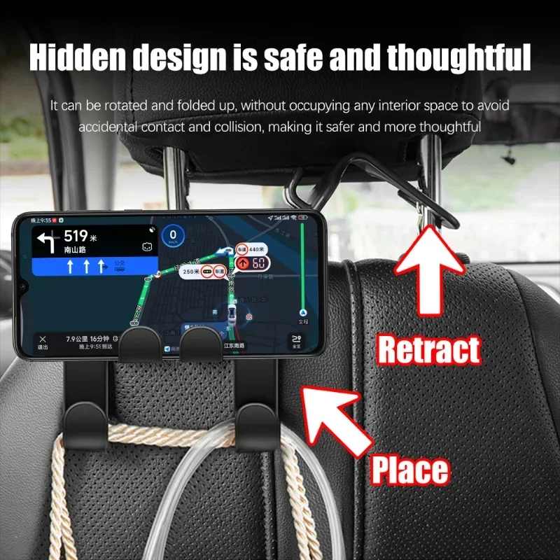 Multifunctional Car Seat Back Hook Double Head Phone Hanger Headrest Hanging Bag Storage 1/2pcs