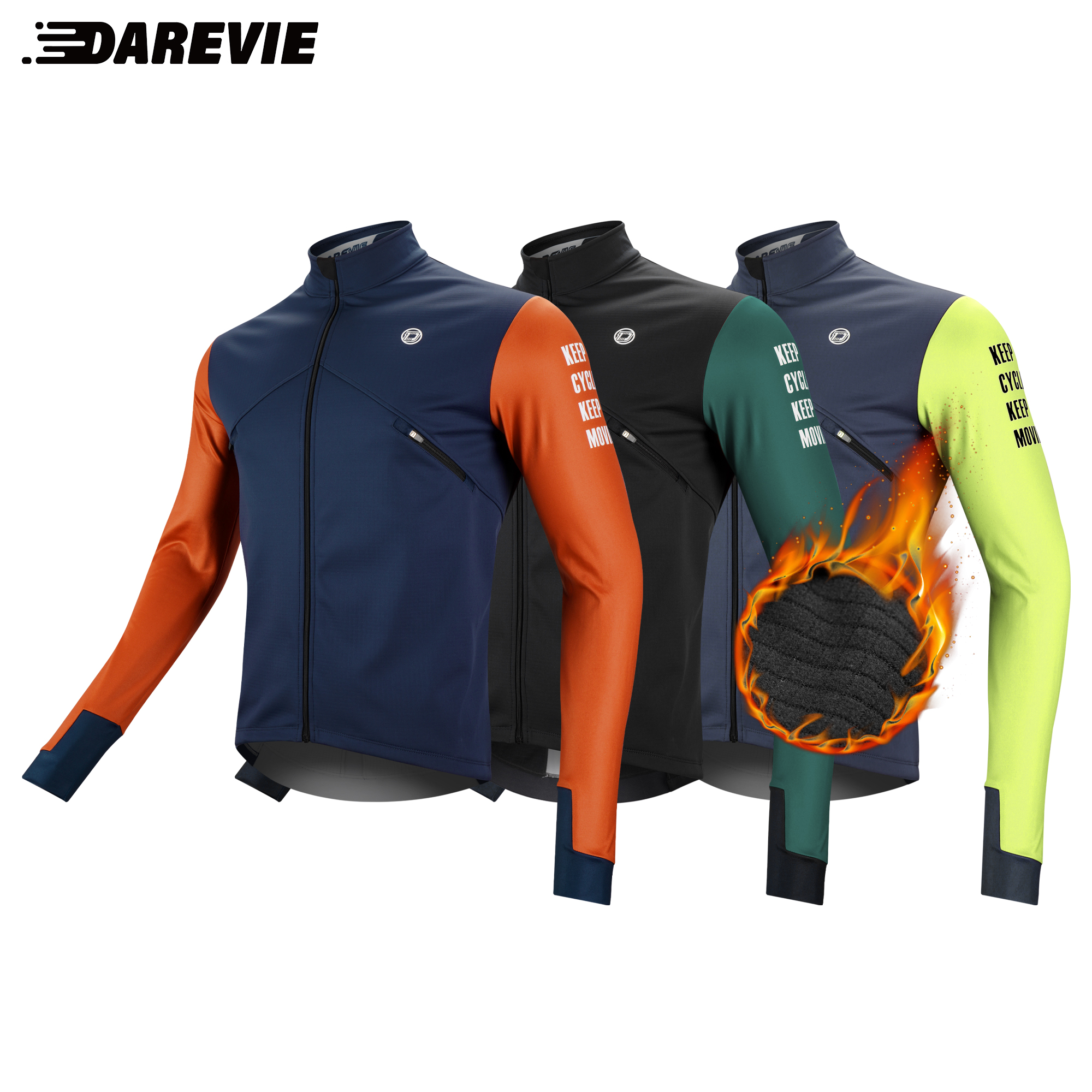 DAREVIE Cycling Men's Jacket WindProof Fleece Pro Cycling Jackets Longsleeve Warm Soft Brushed Pro Breathable Bicycle Clothing