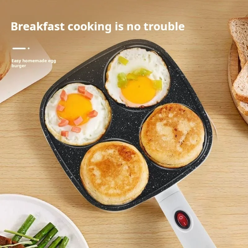 Four hole fried egg and meat burger, plug-in burger machine, flat bottomed non stick pan, electric pancake maker, household brea