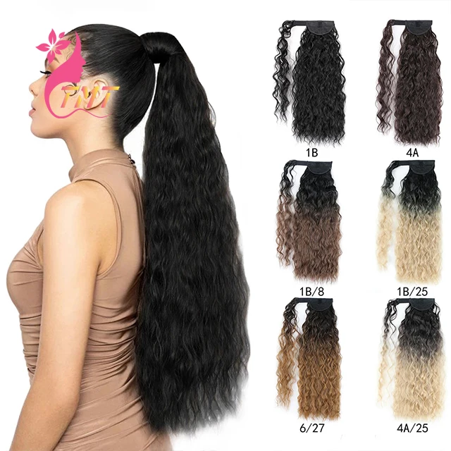 

22 Inch Wavy Slynthetic Long Corn Straight Ponytail Curly Wrap Ponytail Extensions Hairpiece Wrap on Hair Clip Slynthetic