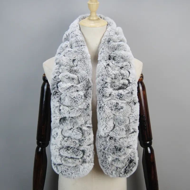 2026 New Arrivals Women Real Rex Rabbit Fur Scarf Lady Fashion Knitted Warm Soft Winter 100% Natural Real Rex Rabbit Fur Muffler - Image 8