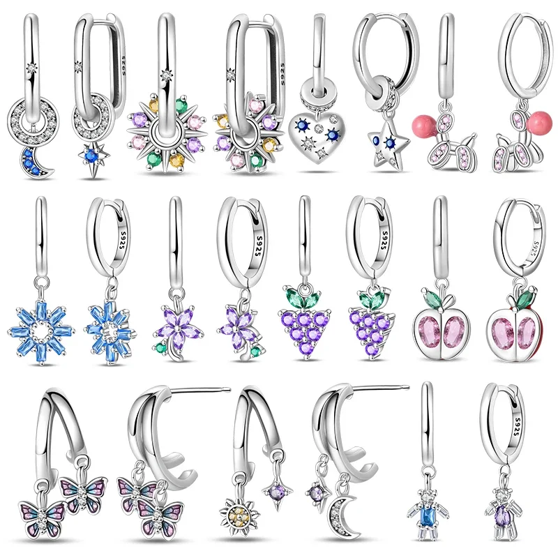 925 Silver Starry Moon Night Zircon Earrings for Women