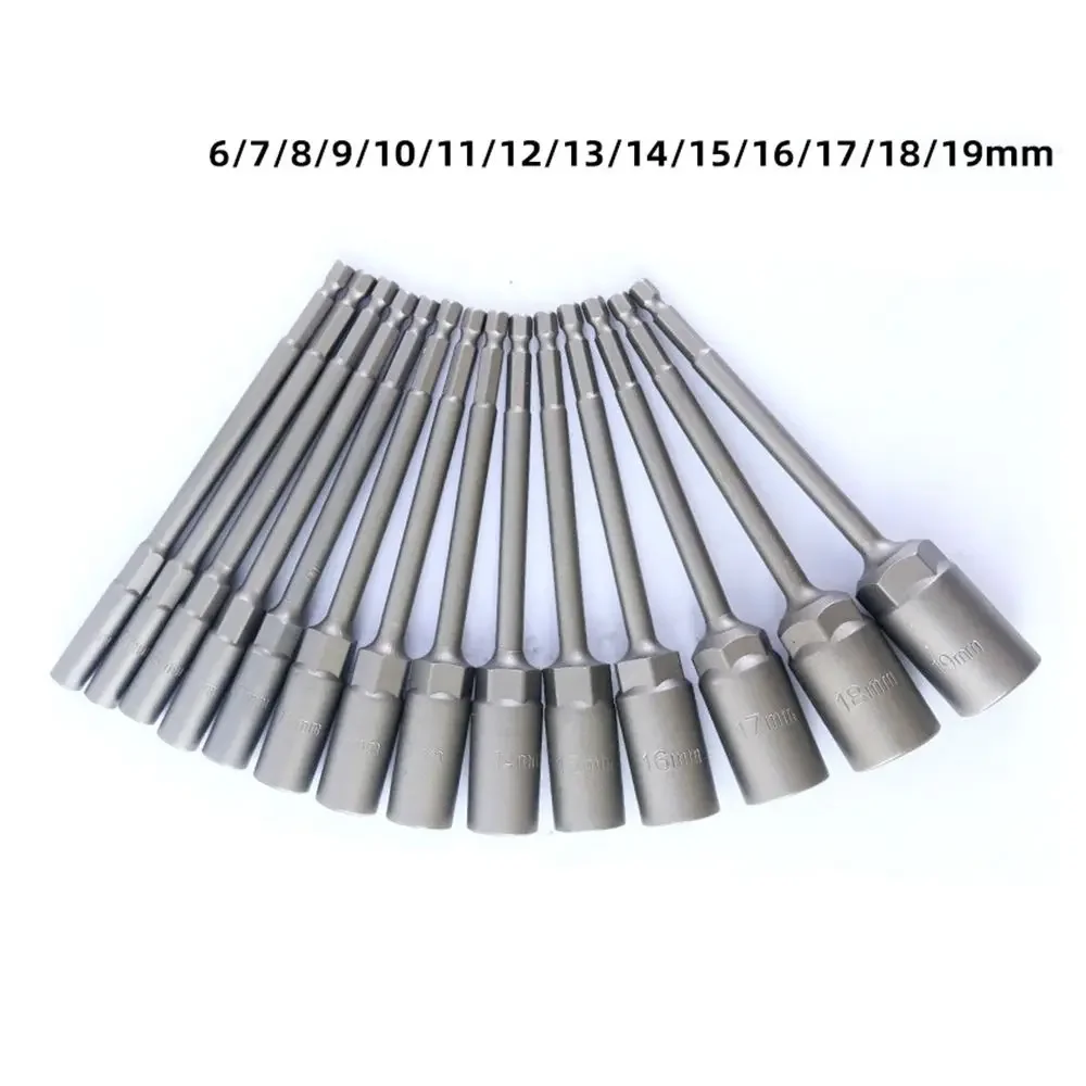 Krachtige 전동 공구용 임팩트 소켓 어댑터, 깊은 파워 너트 드라이버 드릴 비트 세트, 6.35mm 육각 150mm 길이, 6-19mm, 14 개