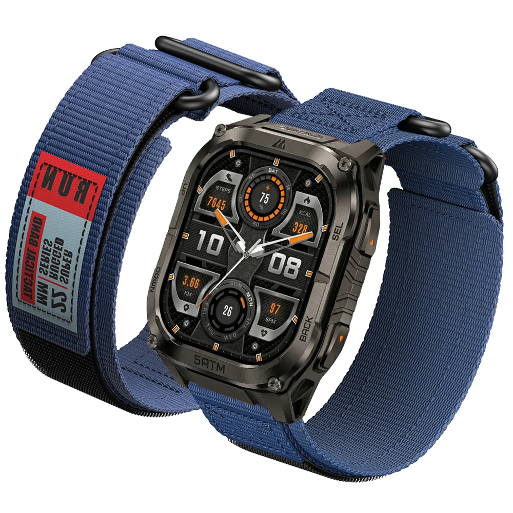 Nylon Hook and Loop Sports Watch Strap, 22mm