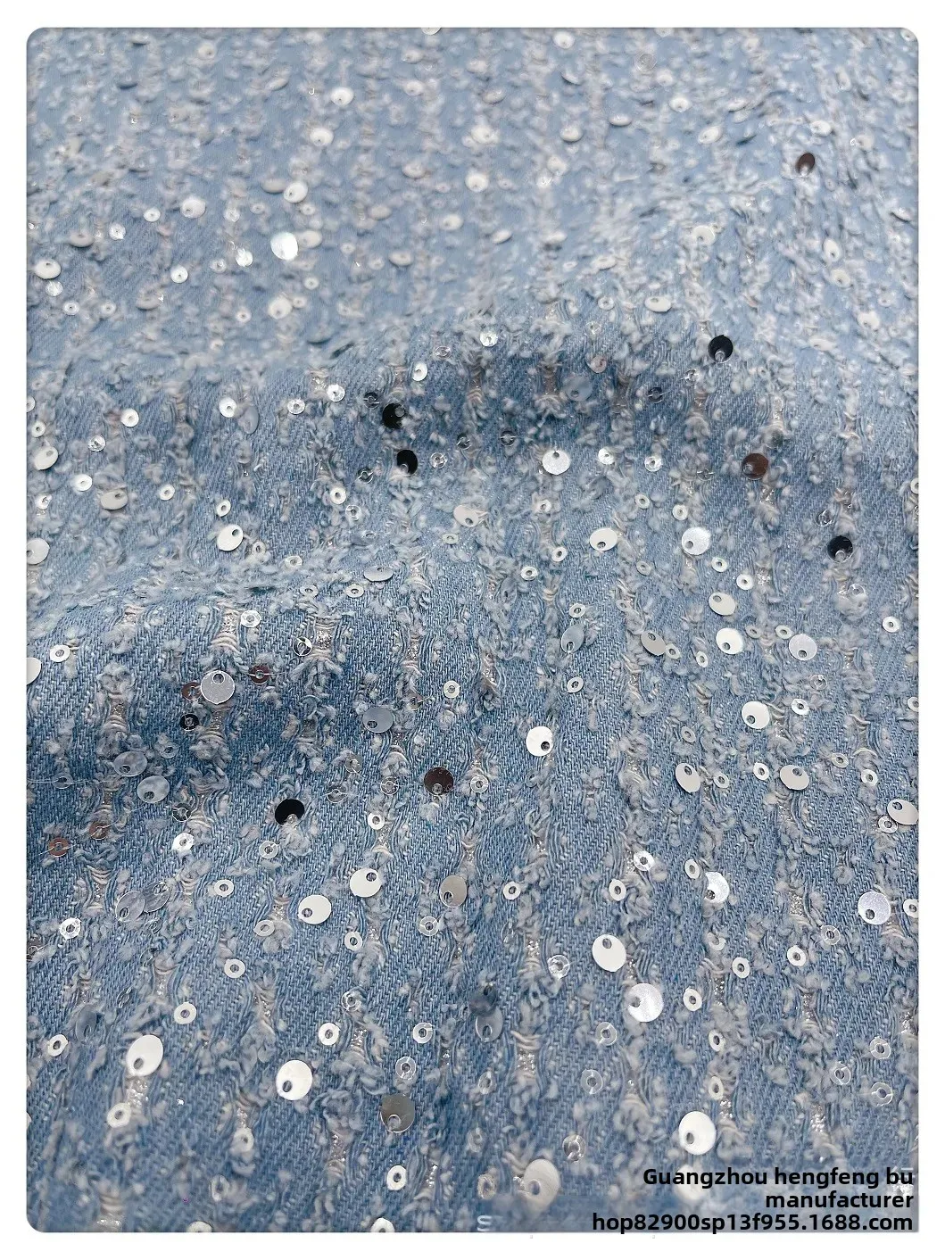 Thick Washed Embroidered Sequin Denim Fabric for Designer Clothes Bags Jackets Skirts And Shoes Customizable Clothing Materials
