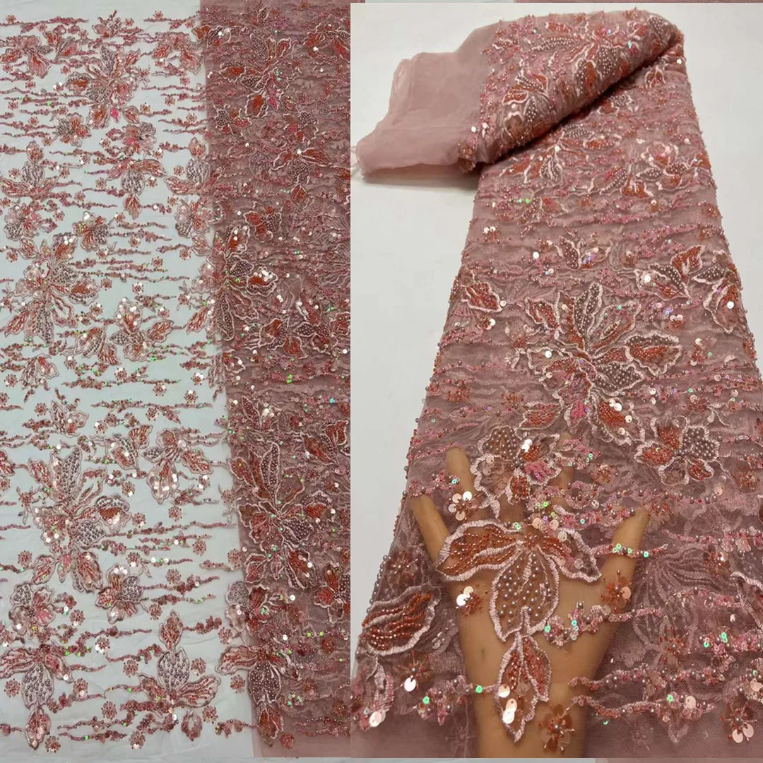 

New Arrivals Design Beads Colorful Sequins 3D Embroidered French Tulle Net /African Fabric For Evening Dresses /Weddings /Party