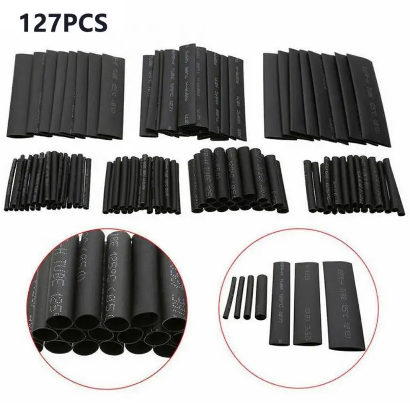 

127pcs Heat-shrink Tubing Kit Thermoresistant Tube Heat Shrink Wrapping Kit Electrical Connection Wire Cable Insulation Sleeving