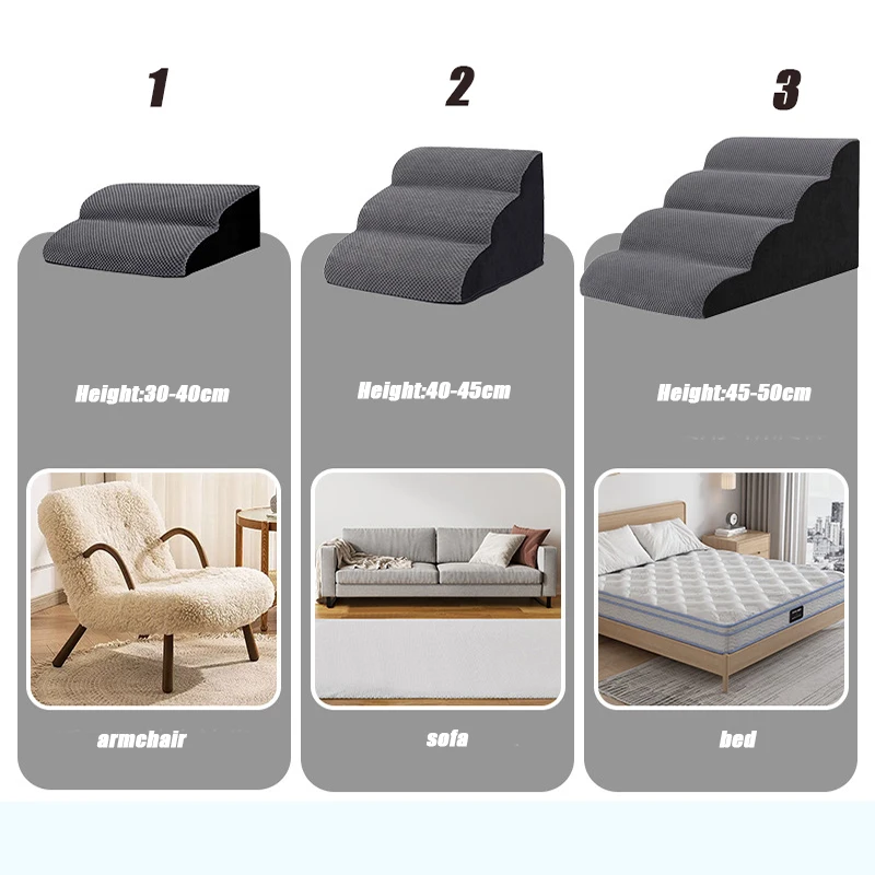 Pet 2/3/4 Step Dog Stair Cat Pet Ramp Ladder Washable Non Slip Removable Memory Foam Stair Dog Ramp Multi Scene Available