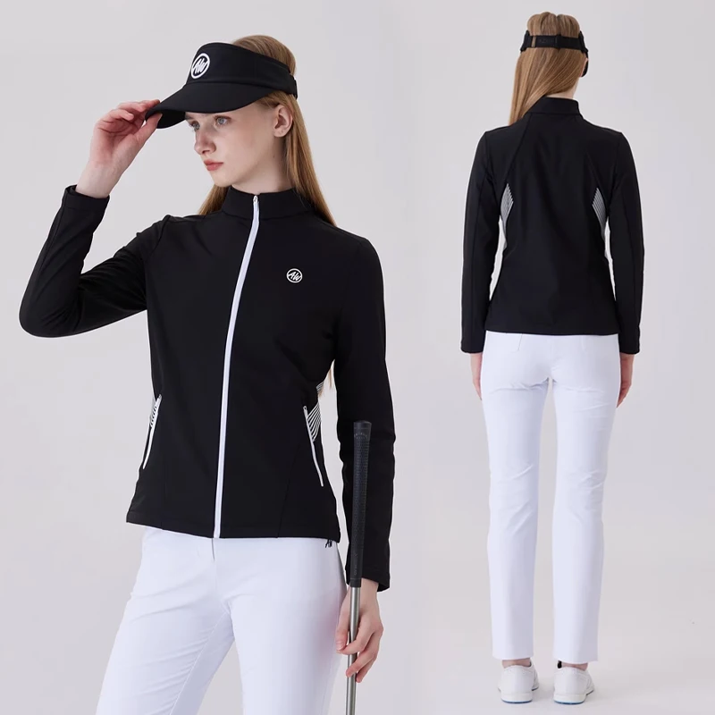 AW Autumn and Winter New Golf Jacket Outdoor Sports Stand Collar Slim-fit Leece Trench Coat Women Warm Long Sleeve Golf Apparel