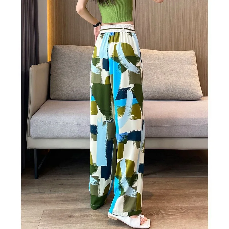 2023 Summer Slim Fashion Trend Loose Fitting Casual High Waisted Drape Tie Dyed Slimming Straight Overasiz Women's Casual Pants