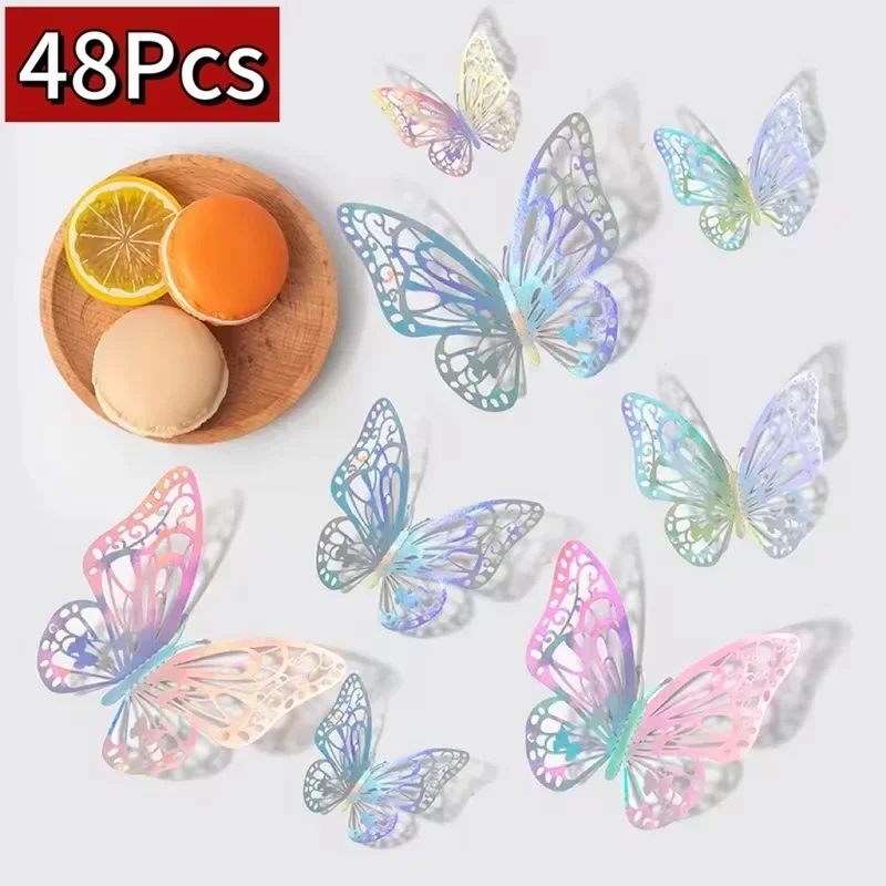 Décoration Murale Papillon 3D 20 Pcs 5 Styles, Décorations Papillon Dorées Pour Fête D'Anniversaire Décorations De Gâteau, Autocollants Muraux Amovibles Pour Chambre D'Enfant Salle De Classe Mariage