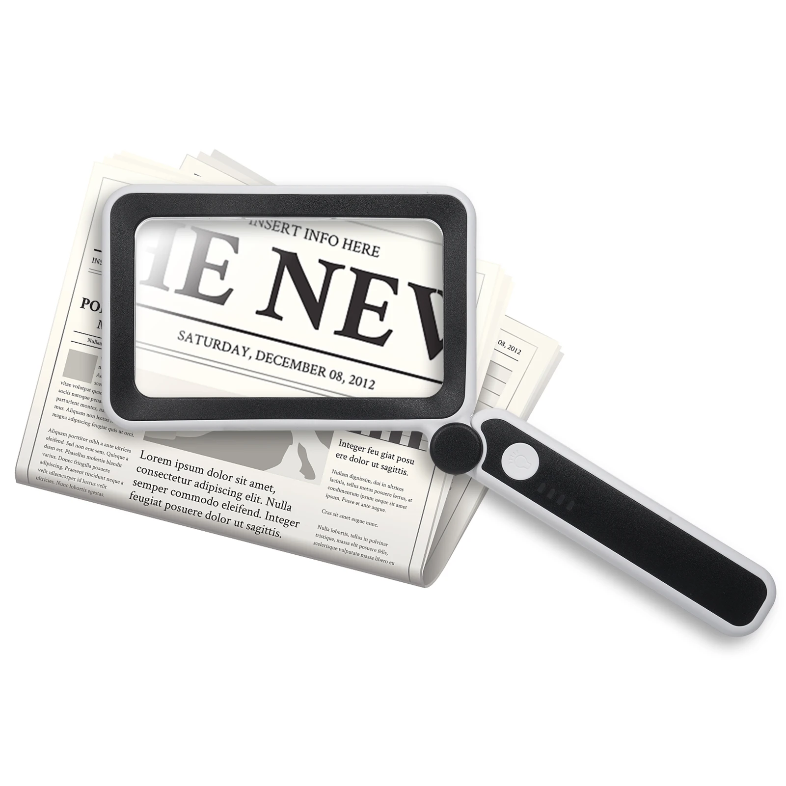 Handheld Magnifier 4X Magnifying Glass for Reading Full Book Page Newspaper Rectangular Magnifying Glass w/ Bright LED Lights 3