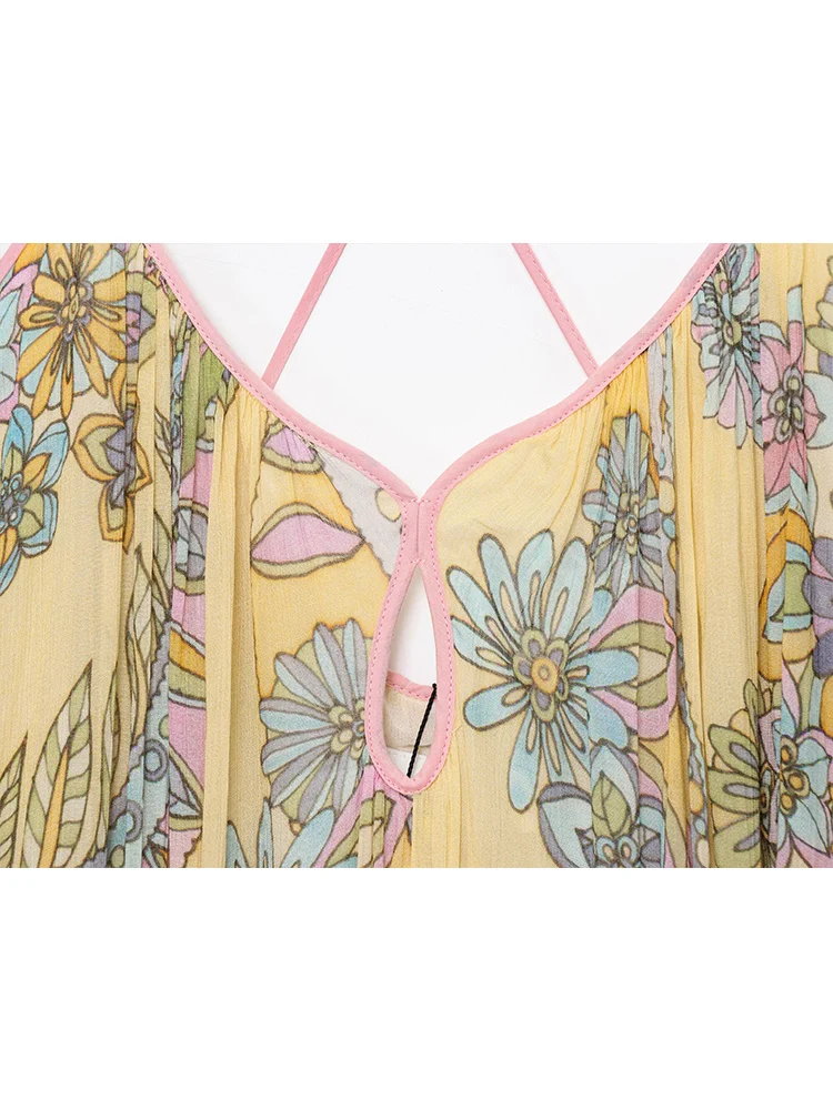 TFMLN Women's Retro Loose Print Sling Dress Summer Fashion Holiday Style Beach Maxi Dress Elegant Chic New Pattern Party Dress