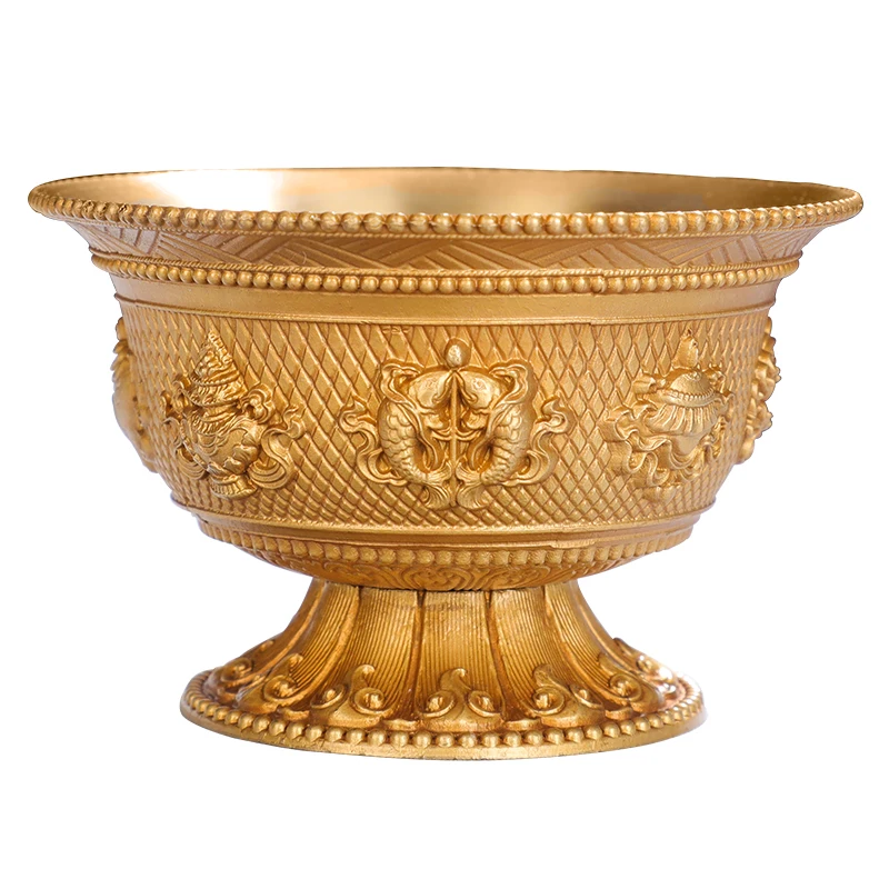 

Water Cup Buddha Worship Cup Pure Copper Offering Water Bowl Eight Auspicious Symbols Carved Flowers Hidden Worship High Foot