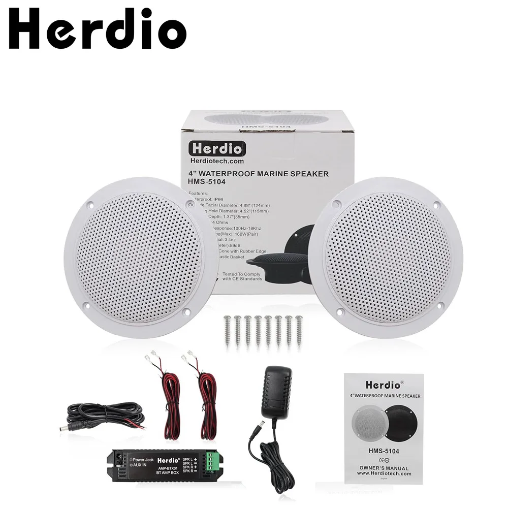Herdio 4'' 160W Waterproof Marine Bluetooth Ceiling Speakers For Bathroom Kitchen Home Outdoor Camper Golf Boat With Flush Mount