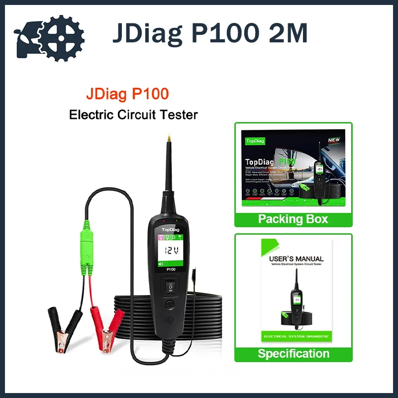 JDiag P100 Electric Circuit Tester Power Scan OBD2 Battery Tester OBD Car Diagnostic Auto Repair Tools P100 2M Line