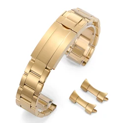 Sleek Stainless Steel Watch Strap: Curved or Straight End Universal Bracelet, 20mm - 22mm - 22mm (Gold)