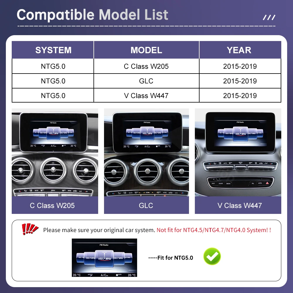 Nueva pantalla táctil Linux de 12,3 pulgadas para Mercedes Benz W205 GLC C V clase V447 GLA CLA NTG5.0 2015-2019 Carplay inalámbrico Android Auto 2