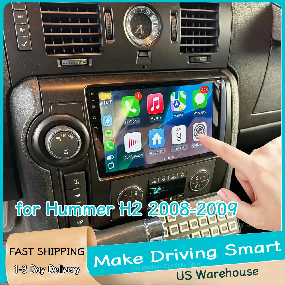 4+64G Car Stereo Radio for Hummer H2 2008-2009 Android15 with Carplay Android Auto GPS Navigation 9in Bluetooth Wifi FM/RDS SWC