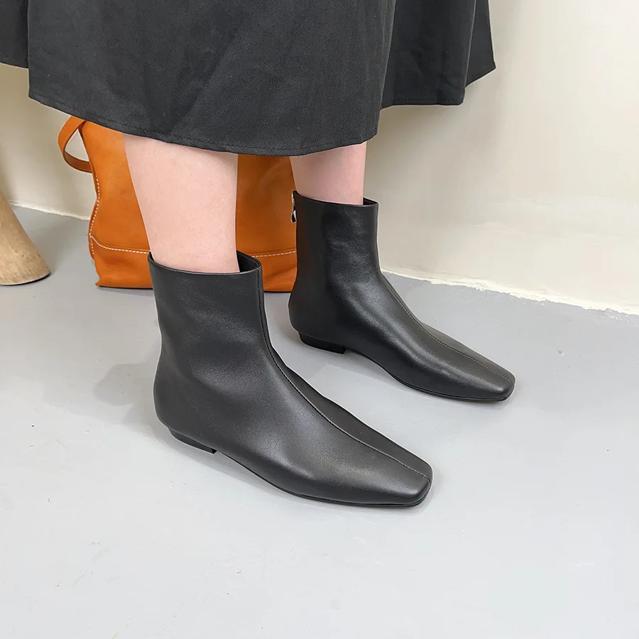 

Birkuir Ankle Boots For Women Zip Winter Warm Plush Inside Genuine Leather Square Toe Short Boots Comfort Luxury Causal Shoes