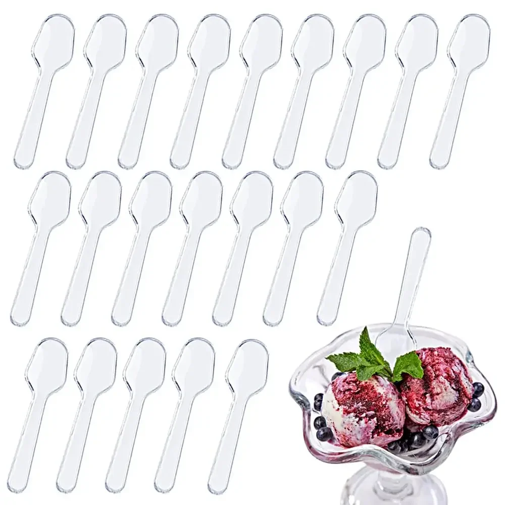 Description Picture 2 of item1000Pcs Disposable Mini Tasting Spoons For Ice Cream Cake Desert Jelly Pudding Party Supplies Black/Clear Plastic Serving Spoons